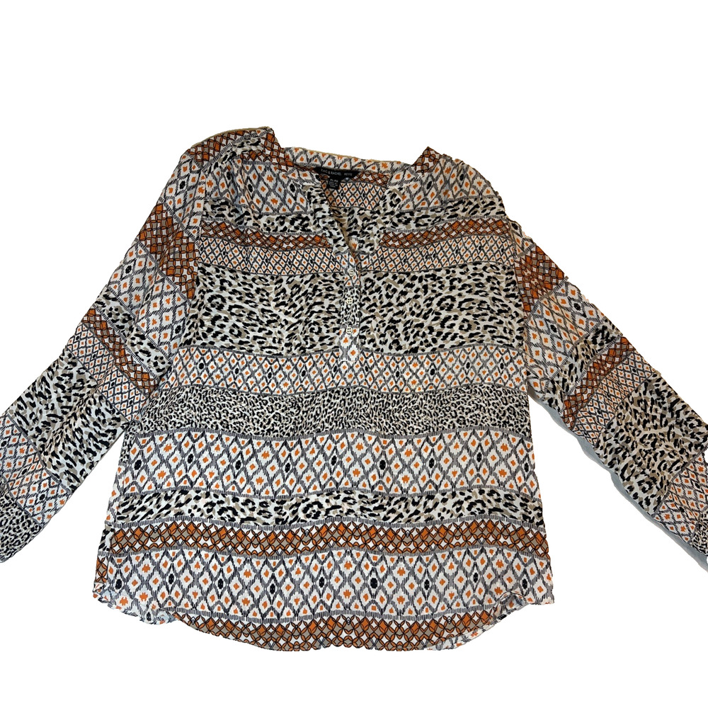 Zac & Rachel Tribal Anima Print Tunic Blouse Petite Large Professional Casual